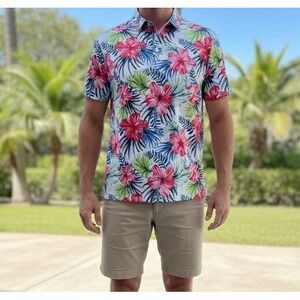 NWOT Greenside Golf Aloha Spring Hawaiian Tropical Floral Polo Shirt Medium